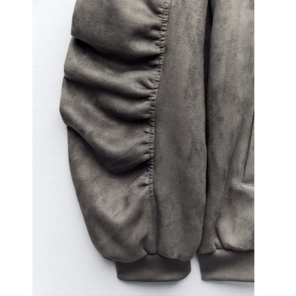 New Zara Oversized Suede Gray Bomber Jacket NWT Medium - Picture 5 of 16